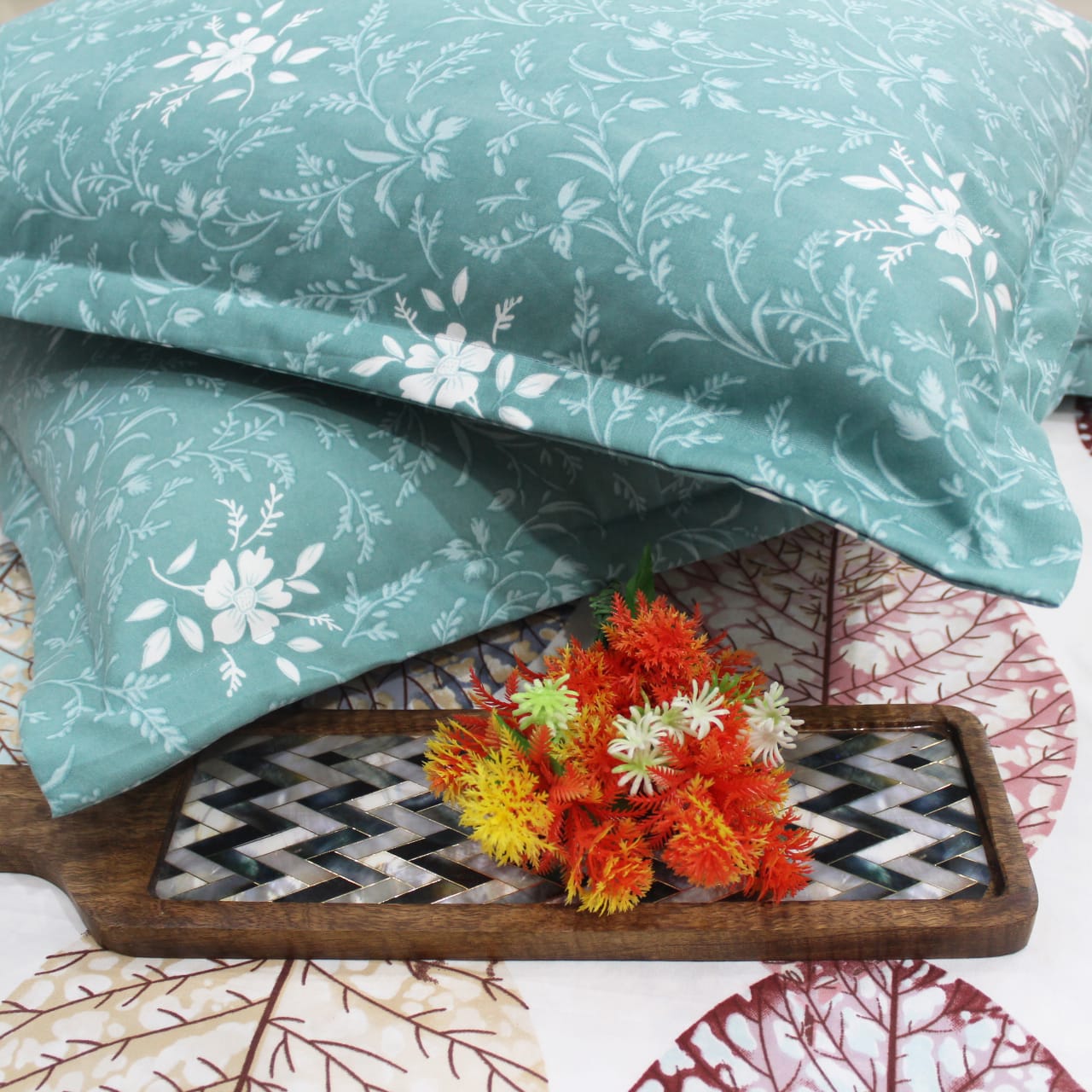 Floral Cotton Fitted Bedsheet(300 TC) -Multicolor online in India