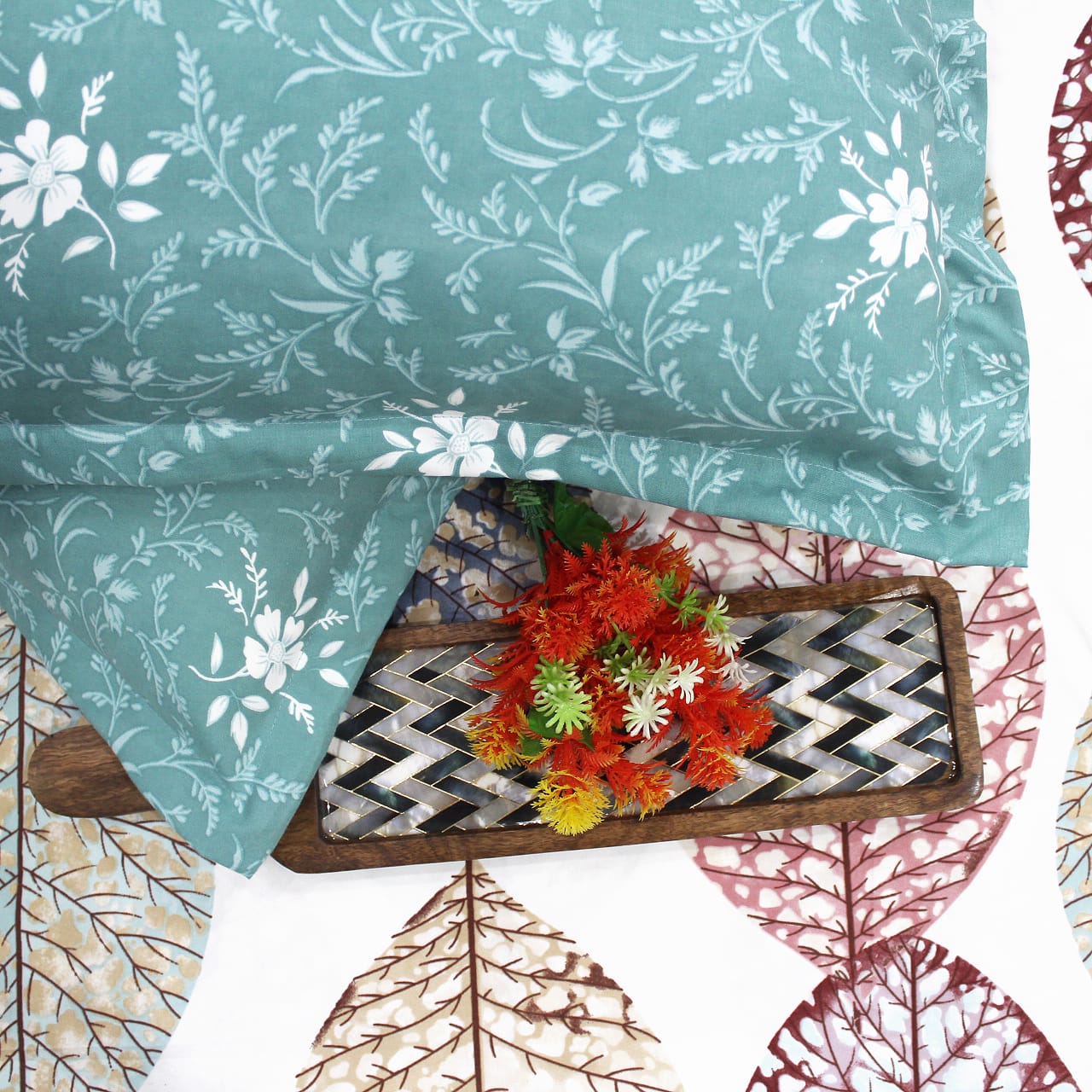 Floral Cotton Fitted Bedsheet(300 TC) -Multicolor online in India