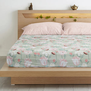 Soft Cotton Print 300 TC Fitted Bedsheet In Multicolor At Best Prices