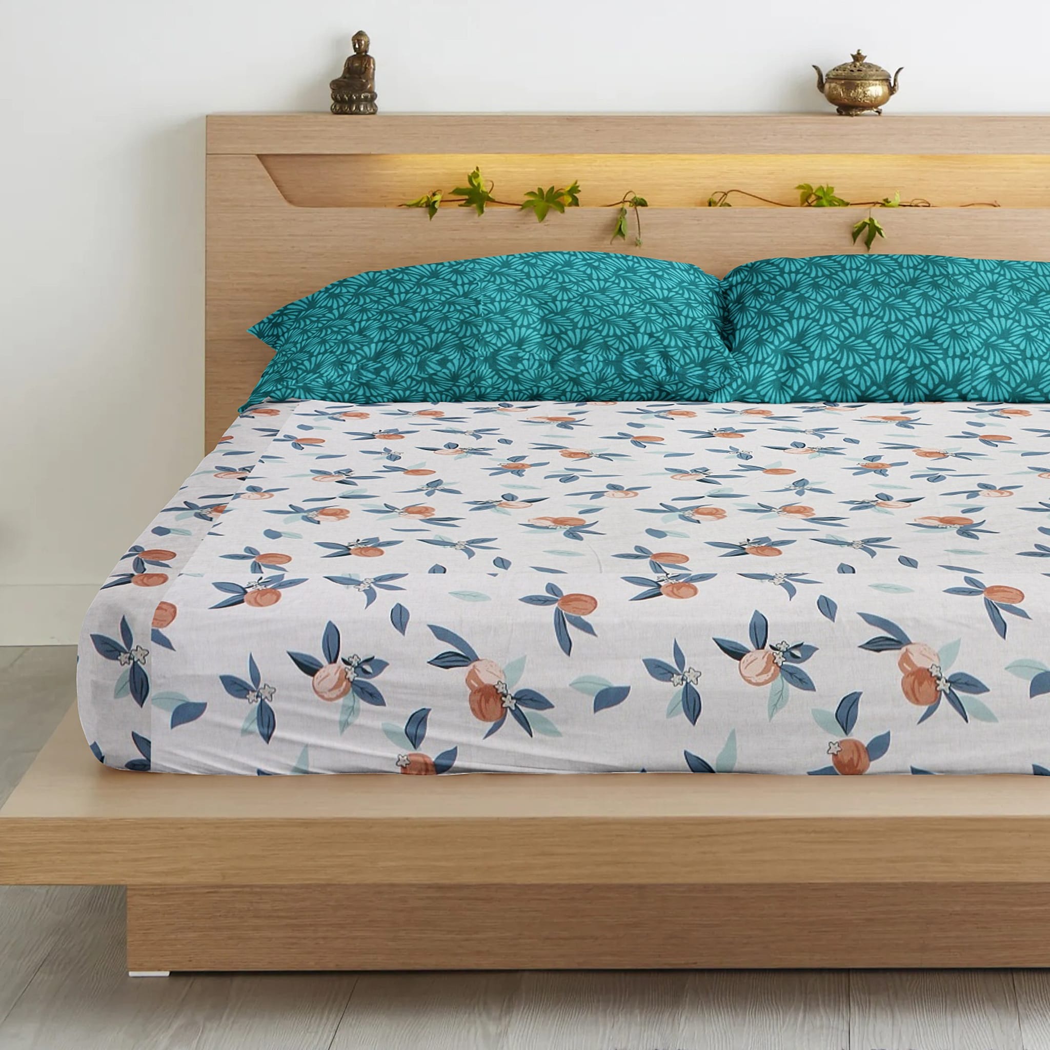 Floral Cotton Flat Bedsheet(300 TC) -Multicolor online in India