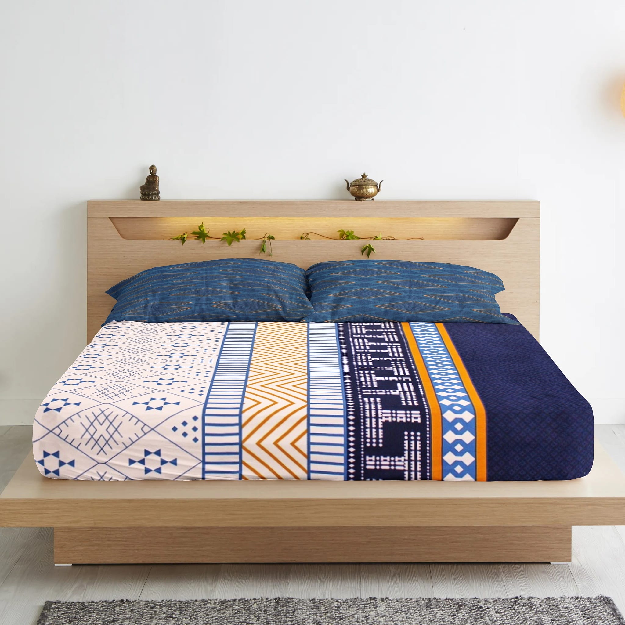 Geometrical Cotton Fitted Bedsheet(300 TC) -Multicolor online in India