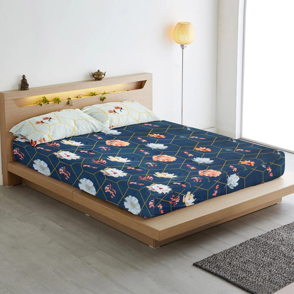 Floral Cotton Flat Bedsheet(300 TC) -Multicolor online in India