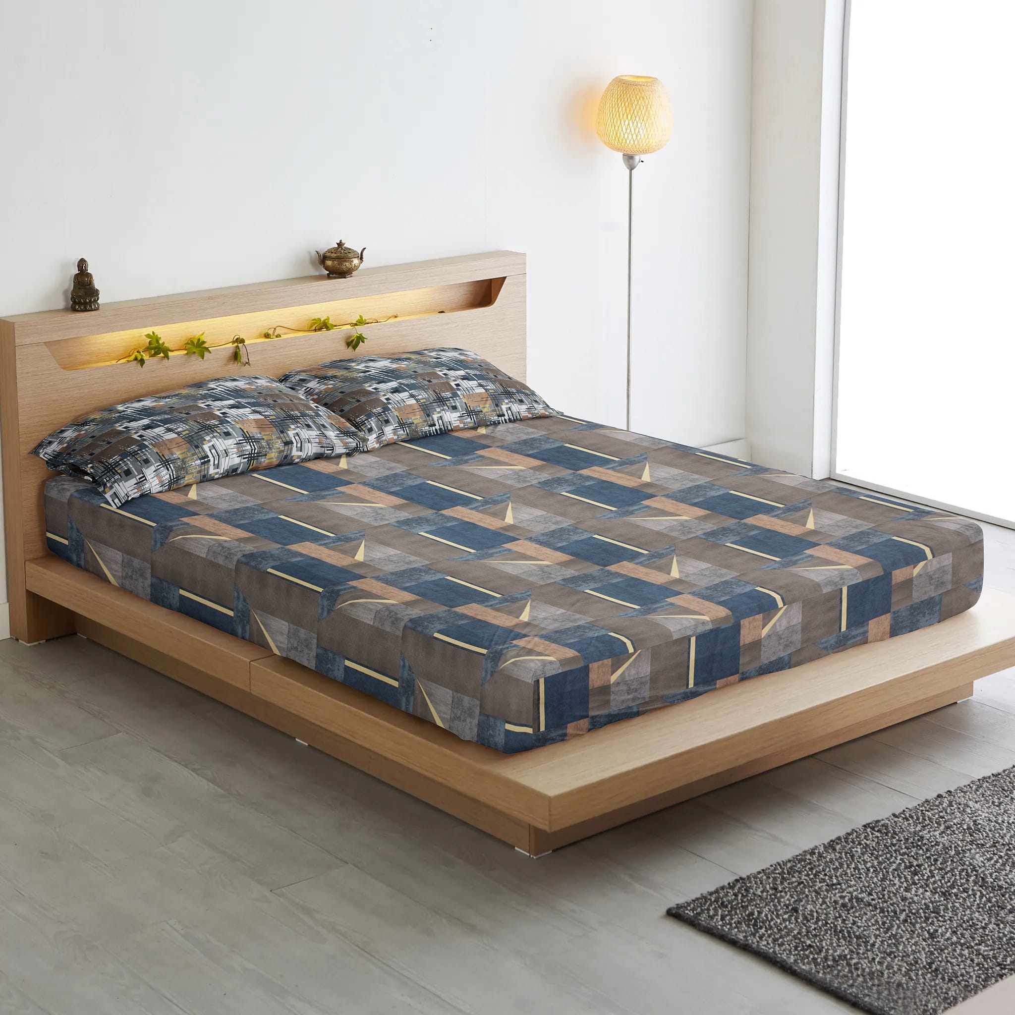 Geometrical Cotton Fitted Bedsheet(300 TC) -Multicolor online in India