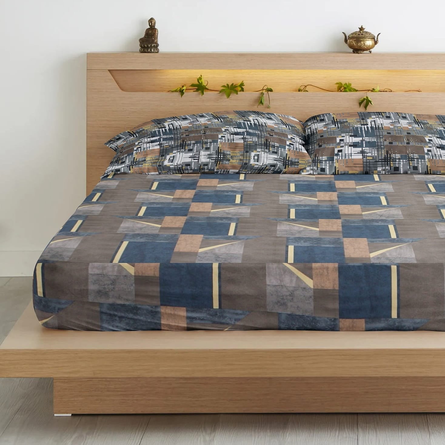 Geometrical Cotton Fitted Bedsheet(300 TC) -Multicolor online in India