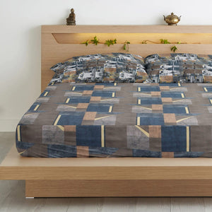 Geometrical Cotton Fitted Bedsheet(300 TC) -Multicolor online in India