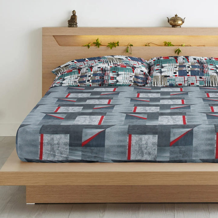 Geometrical Cotton Fitted Bedsheet(300 TC) -Multicolor online in India 