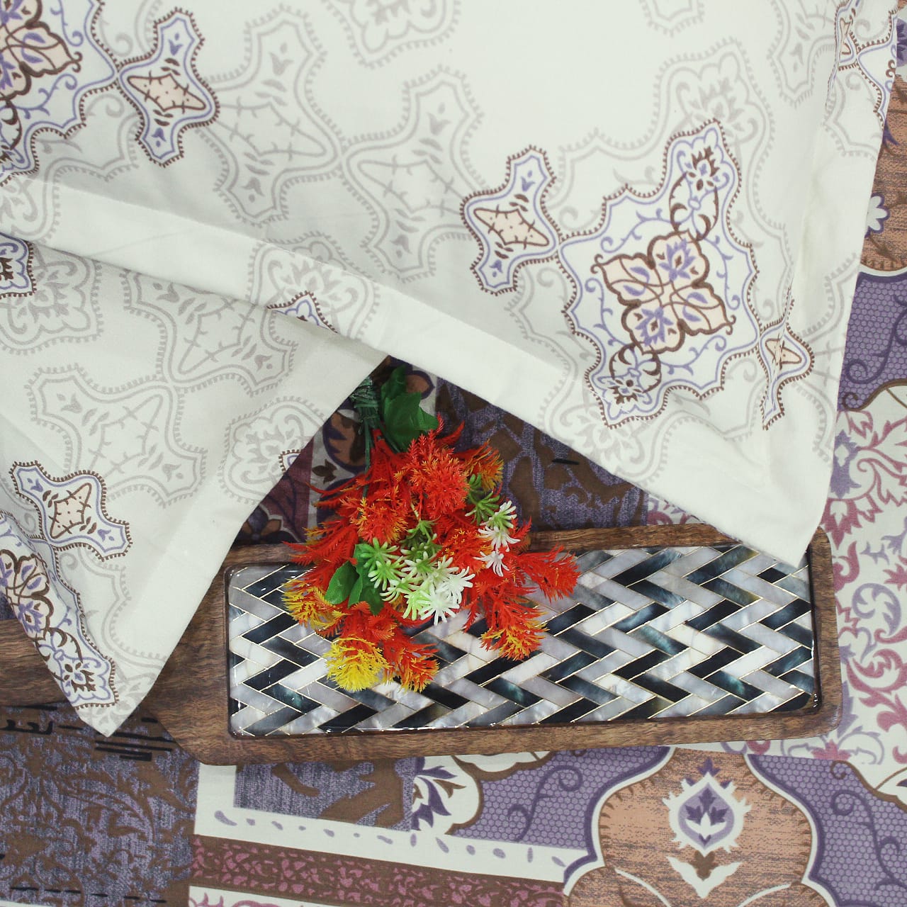 Abstract Cotton Fitted Bedsheet(300 TC) -Multicolor online in India