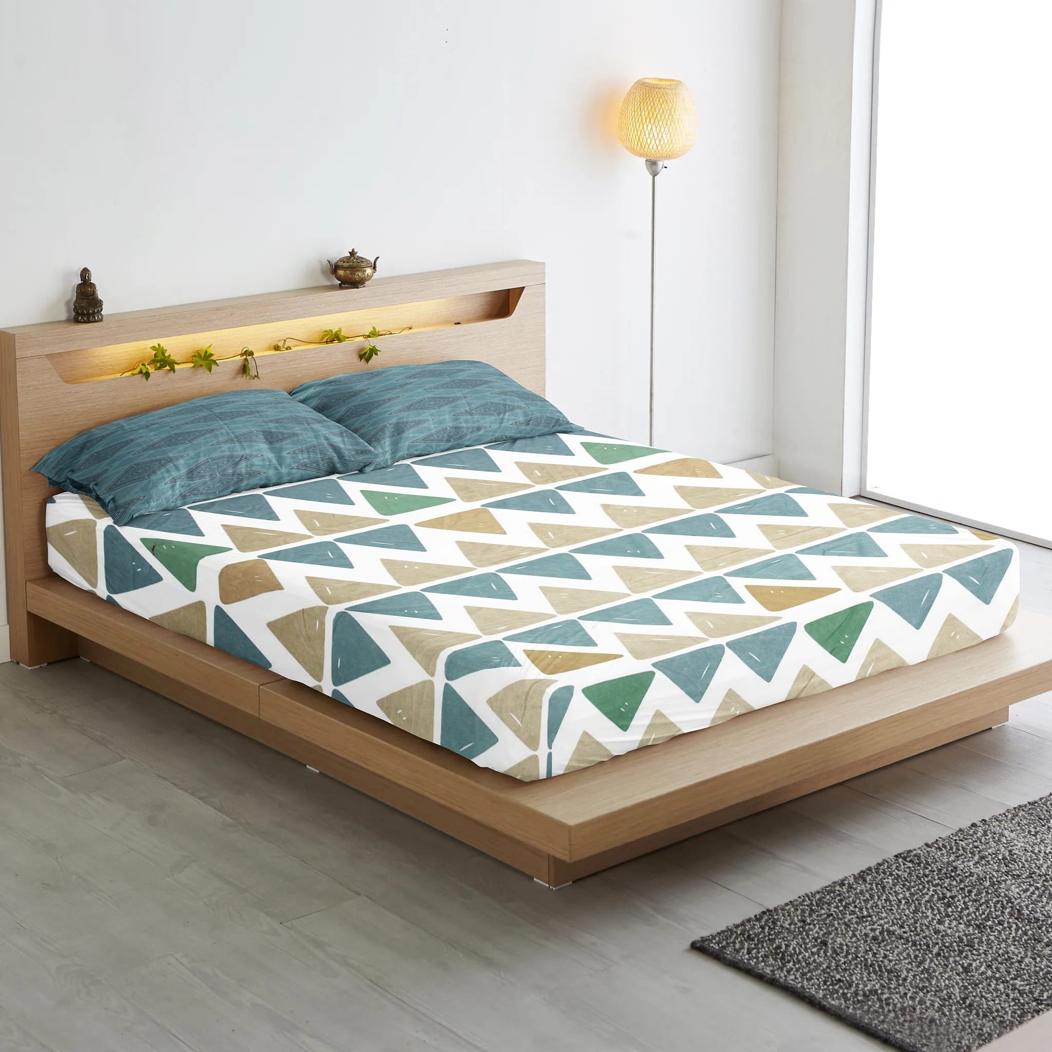 Geometrical Cotton Fitted Bedsheet(300 TC) -Multicolor online in India