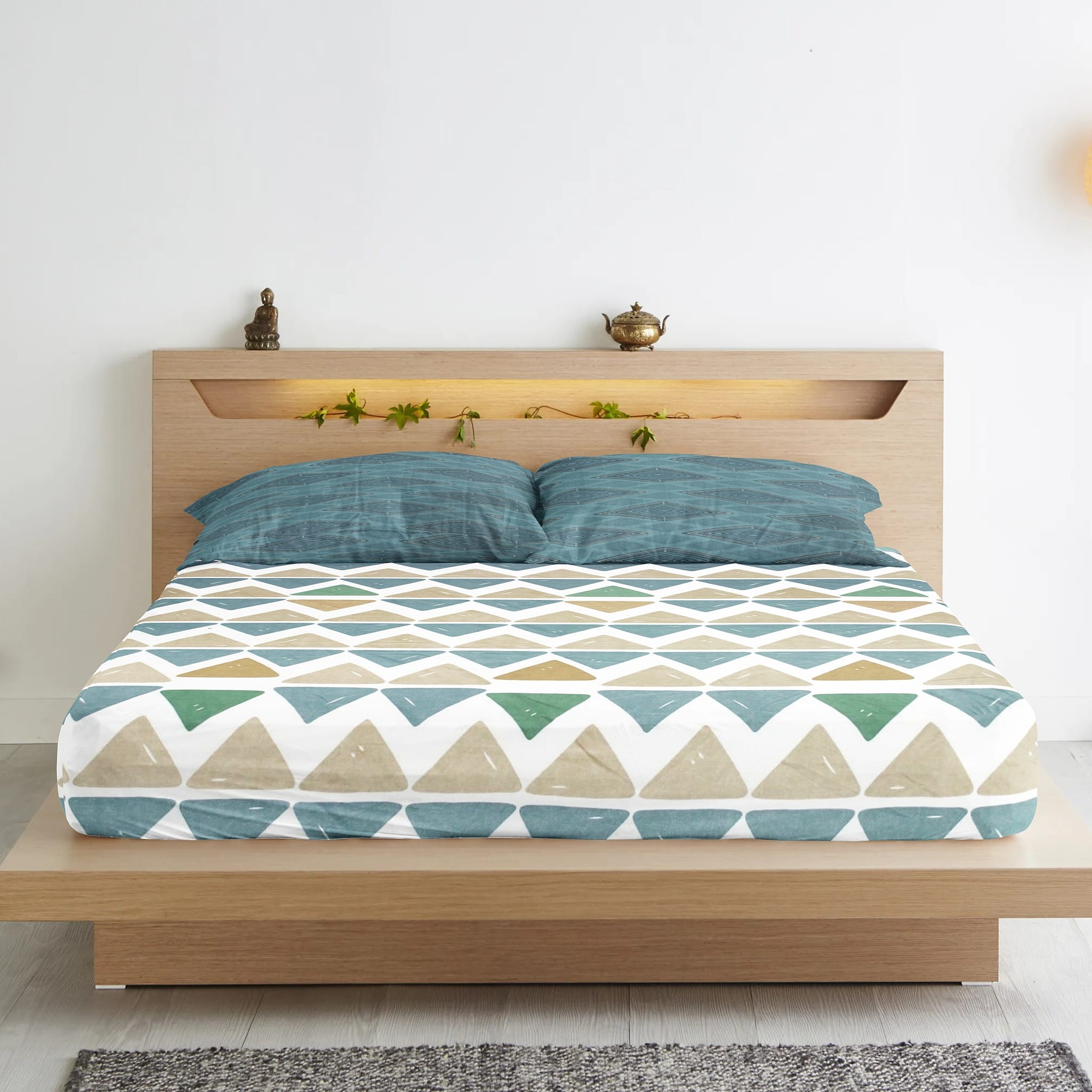 Geometrical Cotton Fitted Bedsheet(300 TC) -Multicolor online in India
