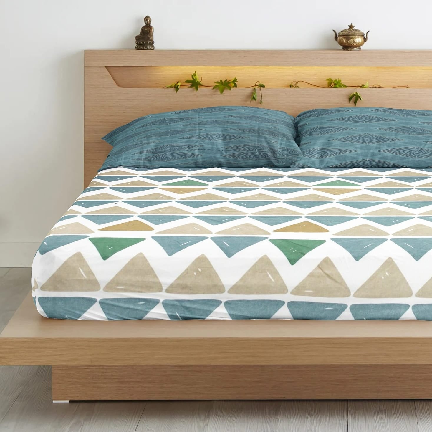 Geometrical Cotton Fitted Bedsheet(300 TC) -Multicolor online in India
