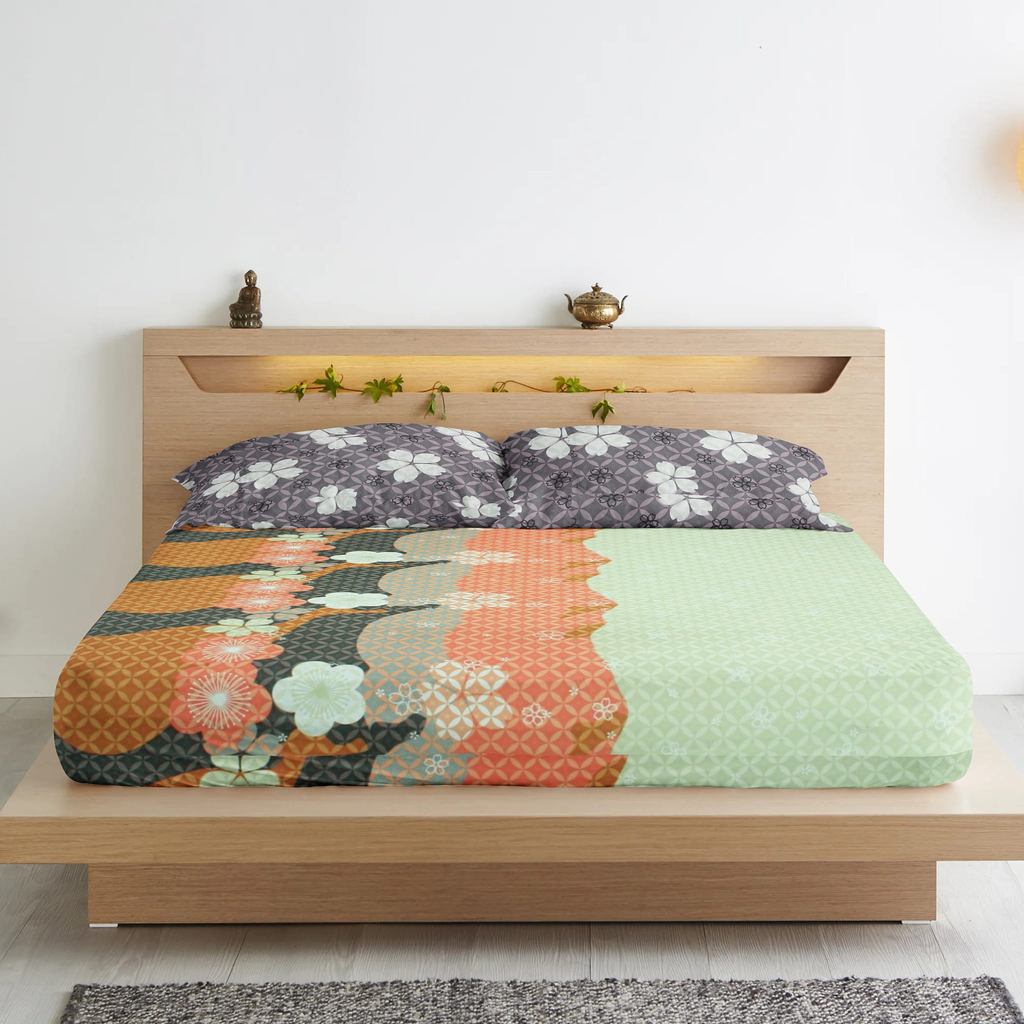Floral Cotton Fitted Bedsheet(300 TC) -Multicolor online in India