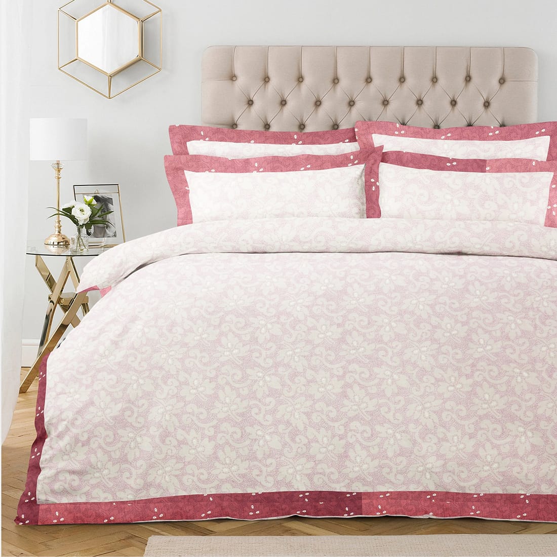Pearl Texture Floral Print 300TC Cotton Dohar Comforter In Pink At Best Prices
