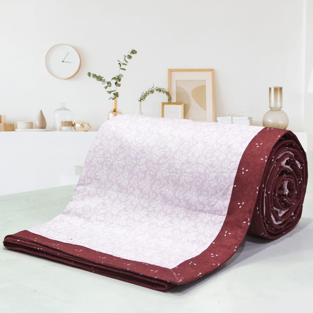 Pearl Texture Floral Print 300TC Cotton Dohar Comforter In Pink At Best Prices
