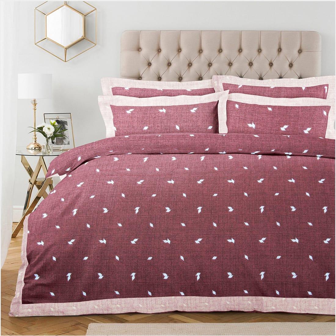 Pearl Texture Floral Print 300TC Cotton Dohar Comforter In Maroon At Best Prices