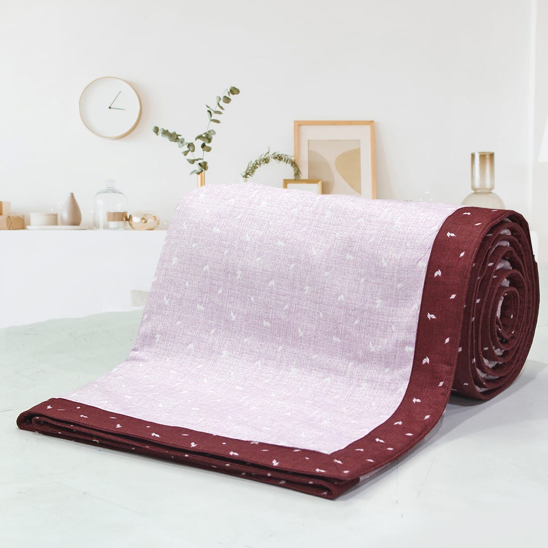 Pearl Texture Floral Print 300TC Cotton Dohar Comforter In Pink At Best Prices