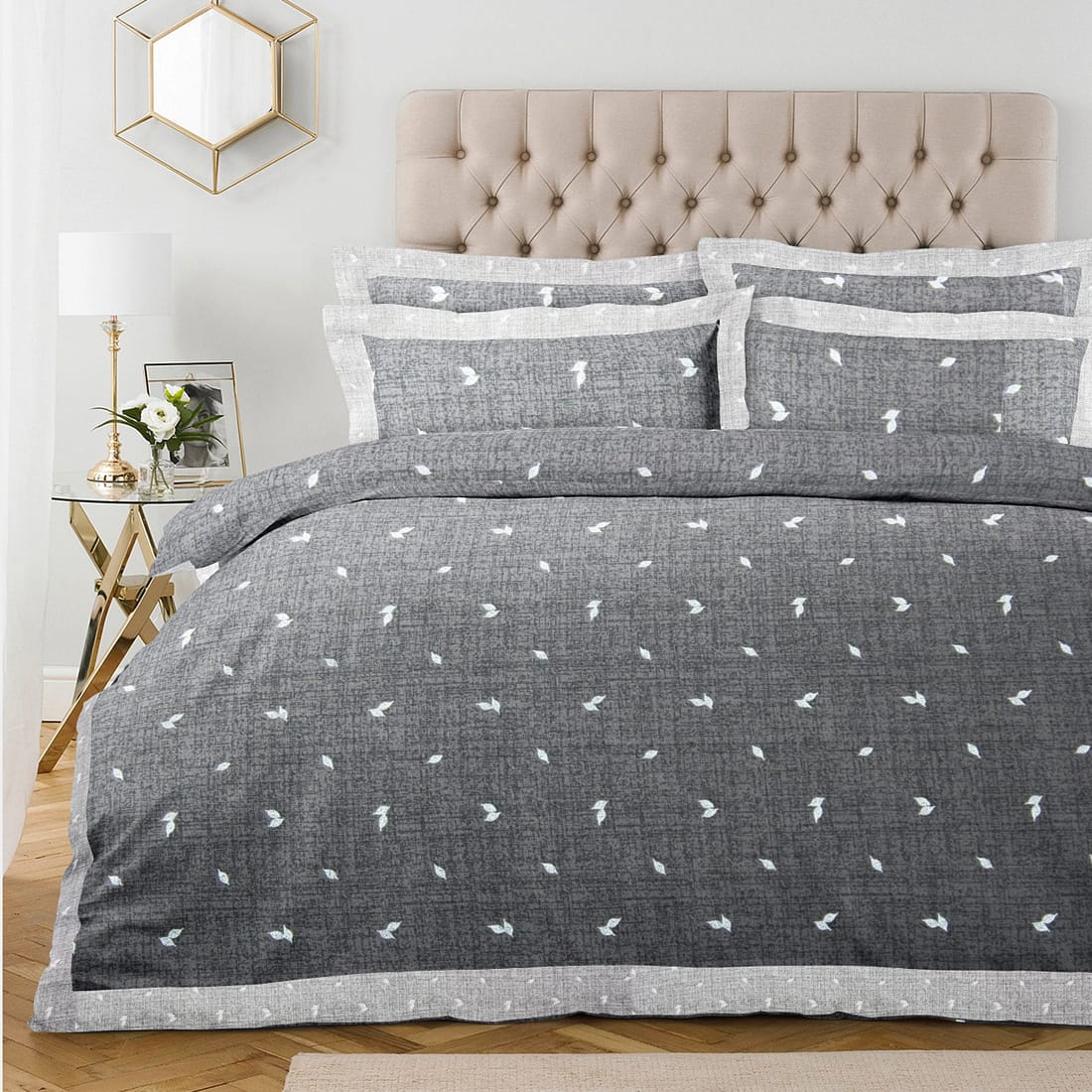 Pearl Texture Floral Print 300TC Cotton Dohar Comforter In Grey At Best Prices
