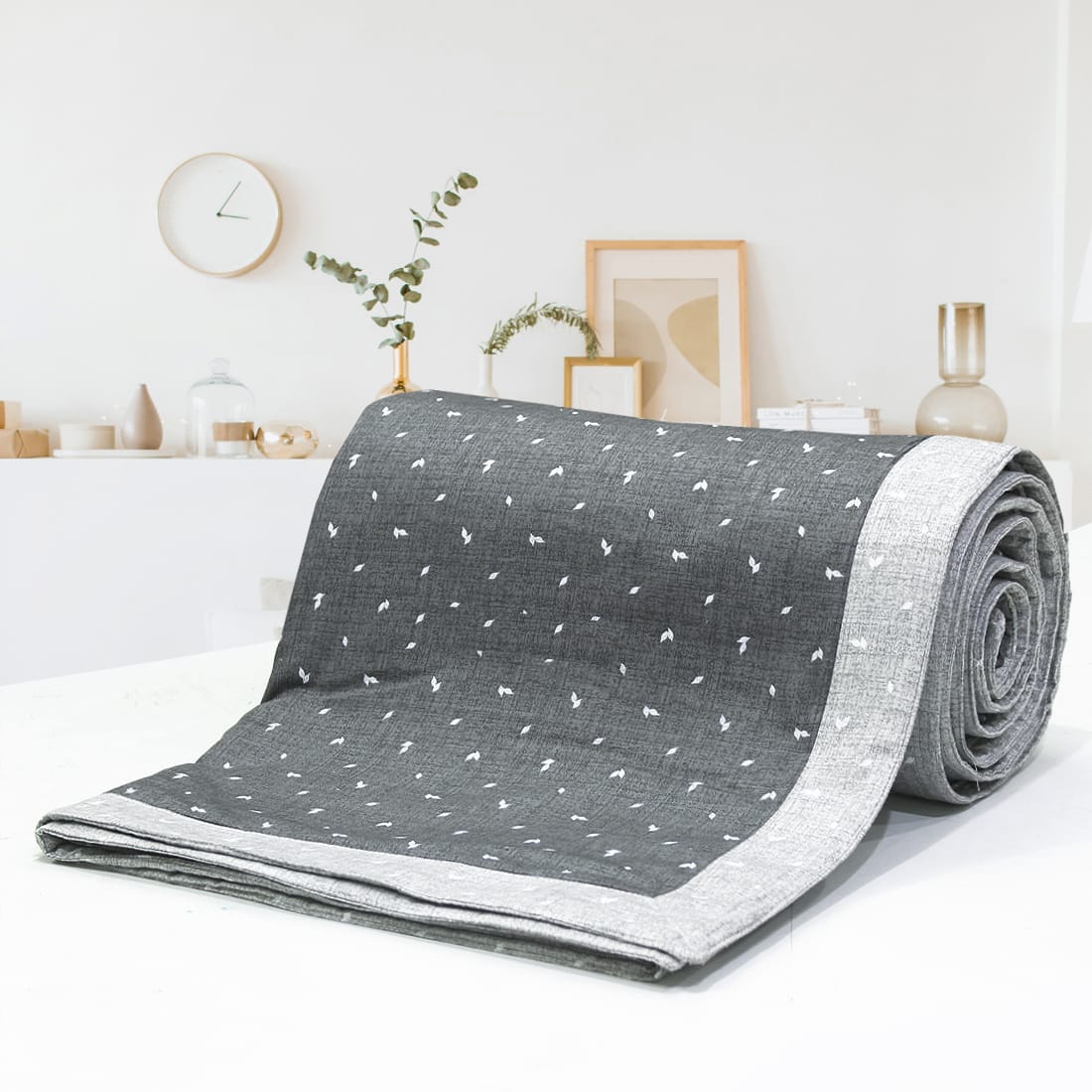 Pearl Texture Floral Print 300TC Cotton Dohar Comforter In Grey At Best Prices