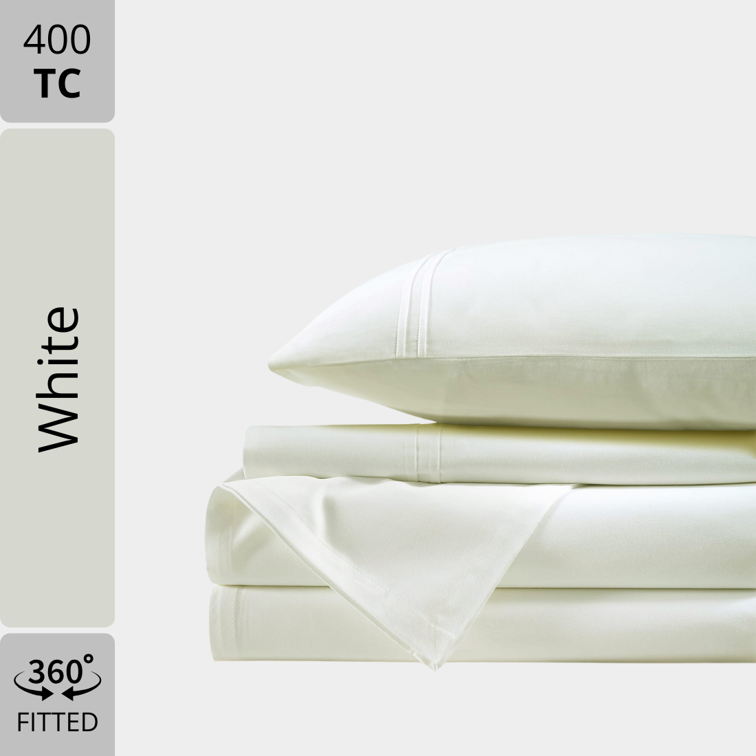Plain Cotton Satin 400 TC Fitted Bedsheet with Pillow Covers - White