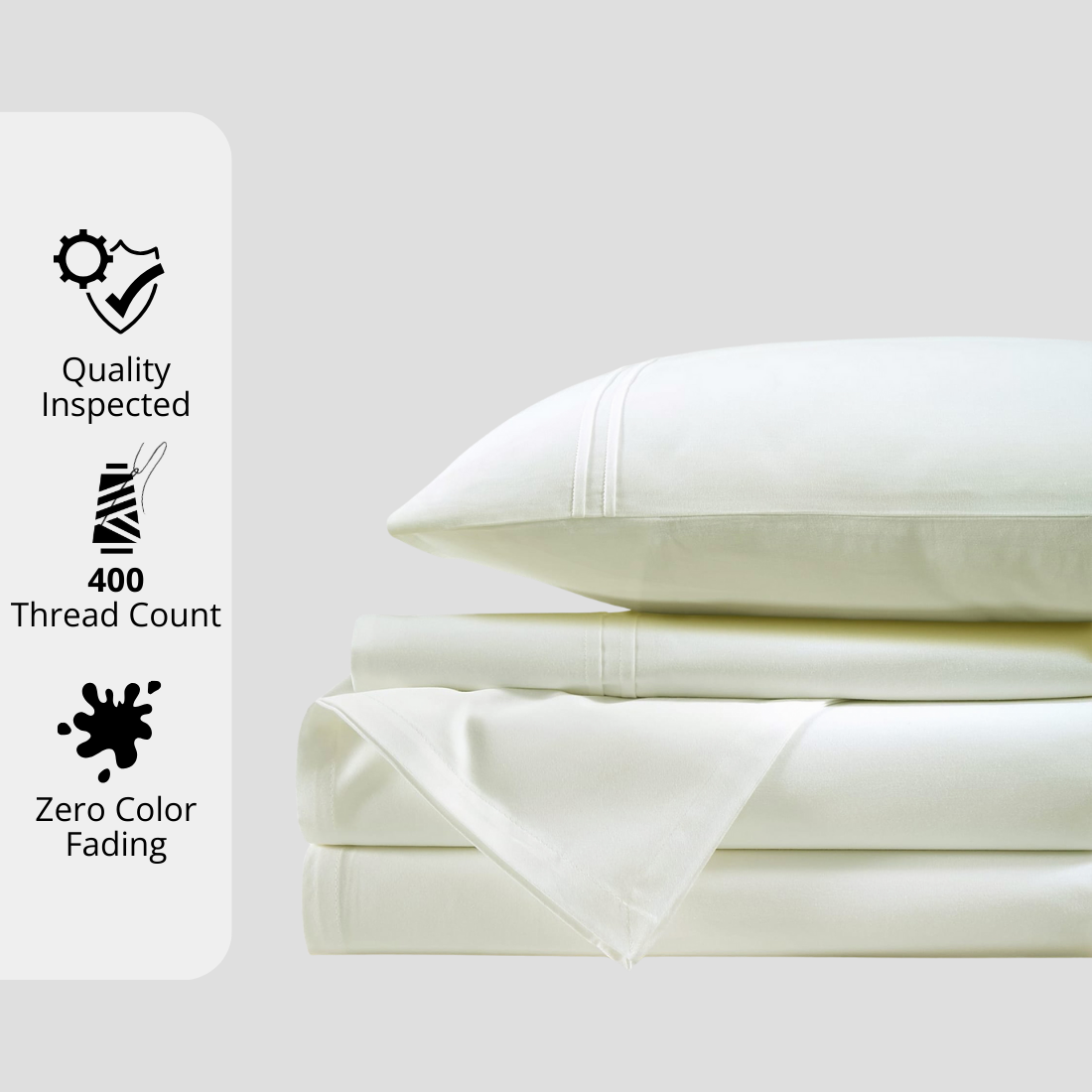Plain 400 TC Cotton Satin Bedsheet with Pillow Covers - White