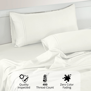 Plain Cotton Satin 400 TC Fitted Bedsheet with Pillow Covers - White