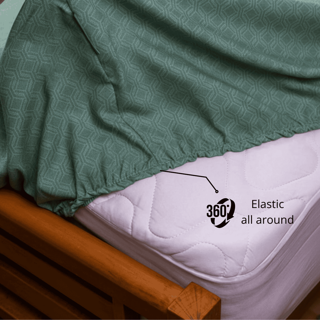 Self-textured cube weave cotton satin fitted bedsheet with 360-degree elastic all around