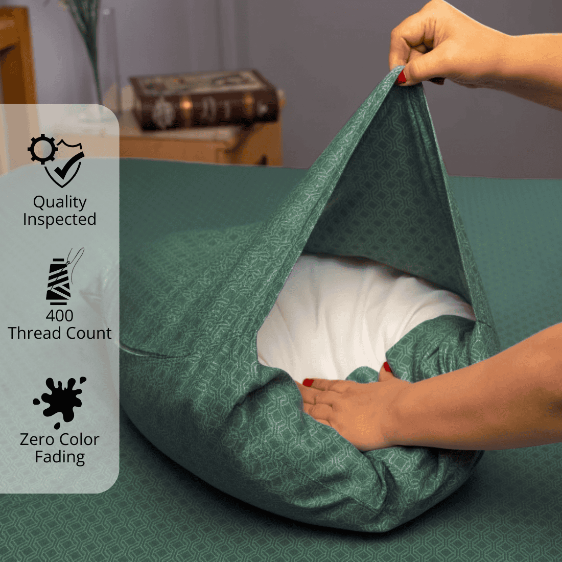 green cotton satin pillow cover