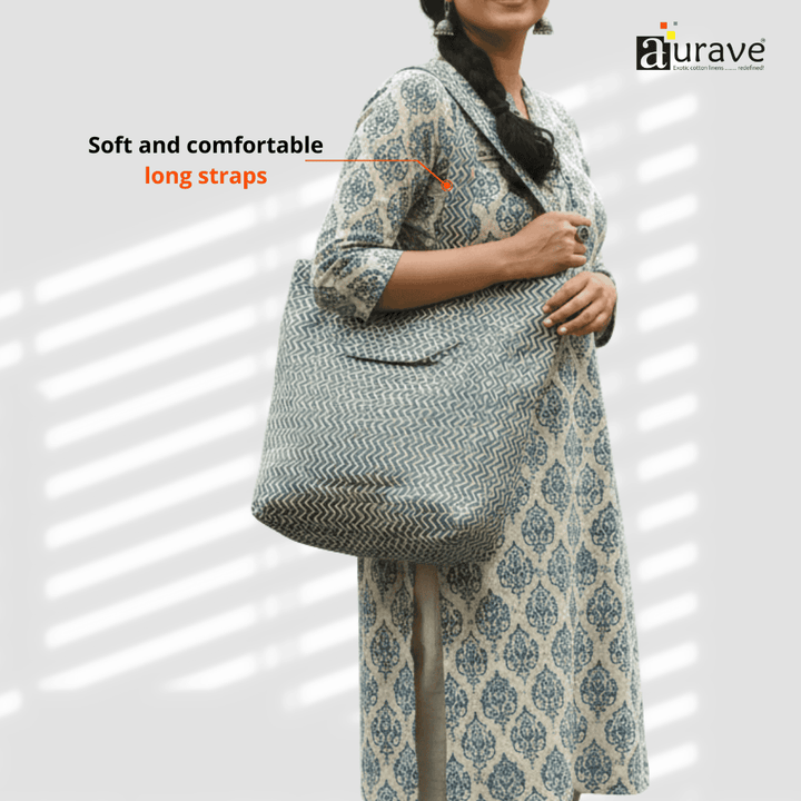 Woman holding aPremium Cotton Lightweight Eco-Friendly Shopper/Tote Bag, Grey