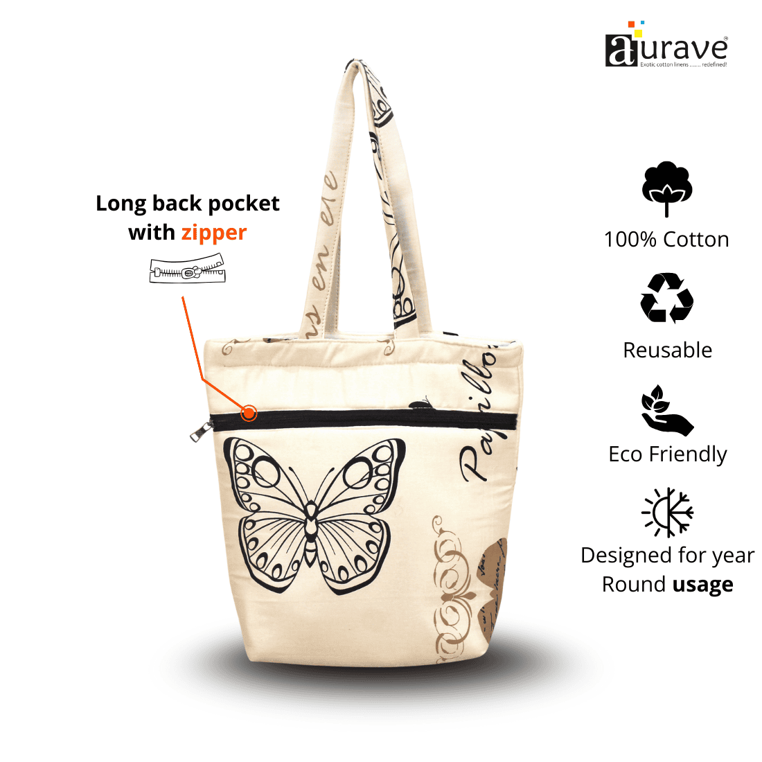 Premium Cotton Lightweight Eco-Friendly Shopper/Tote Bag, Cream