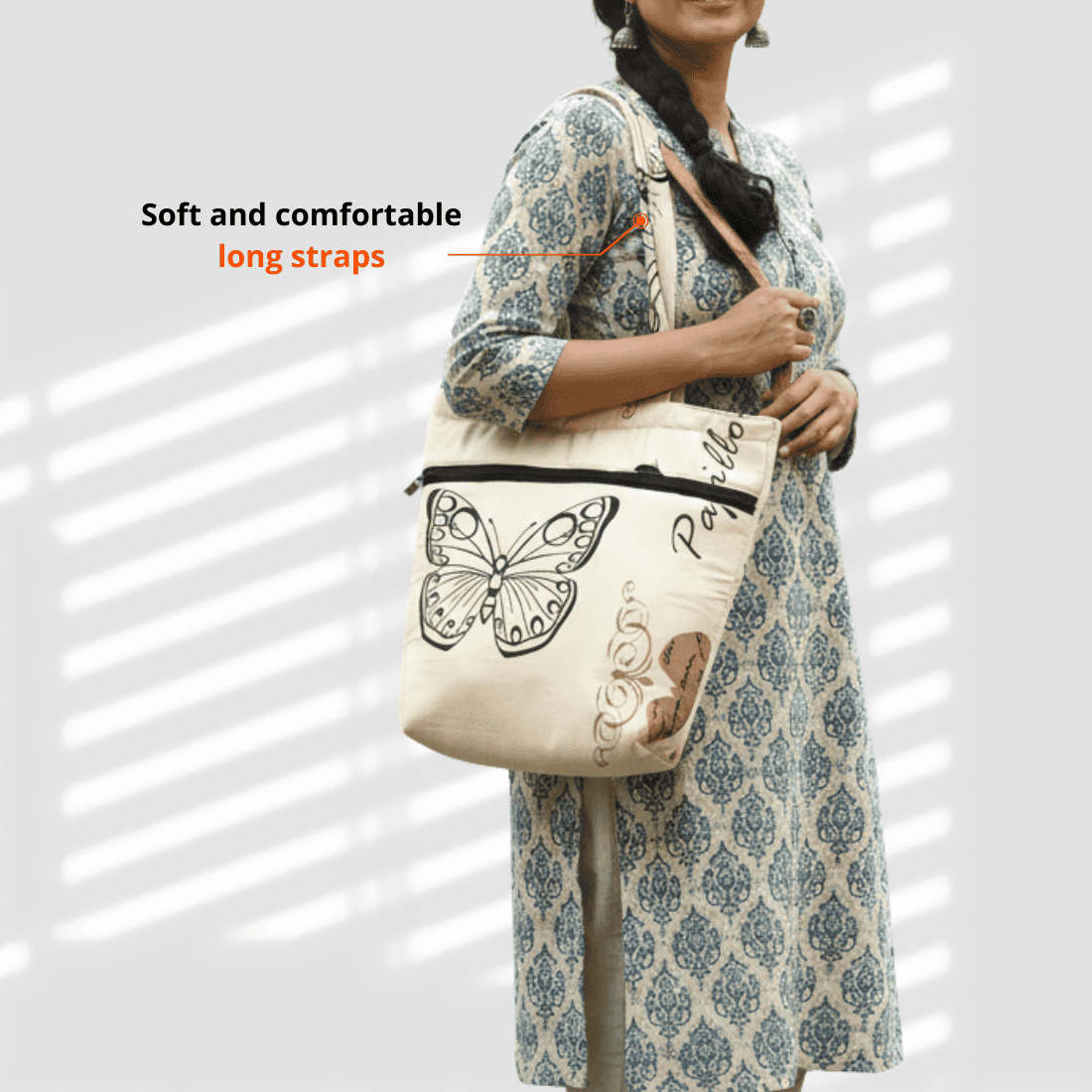Woman holding a Premium Cotton Lightweight Eco-Friendly Shopper/Tote Bag, Cream