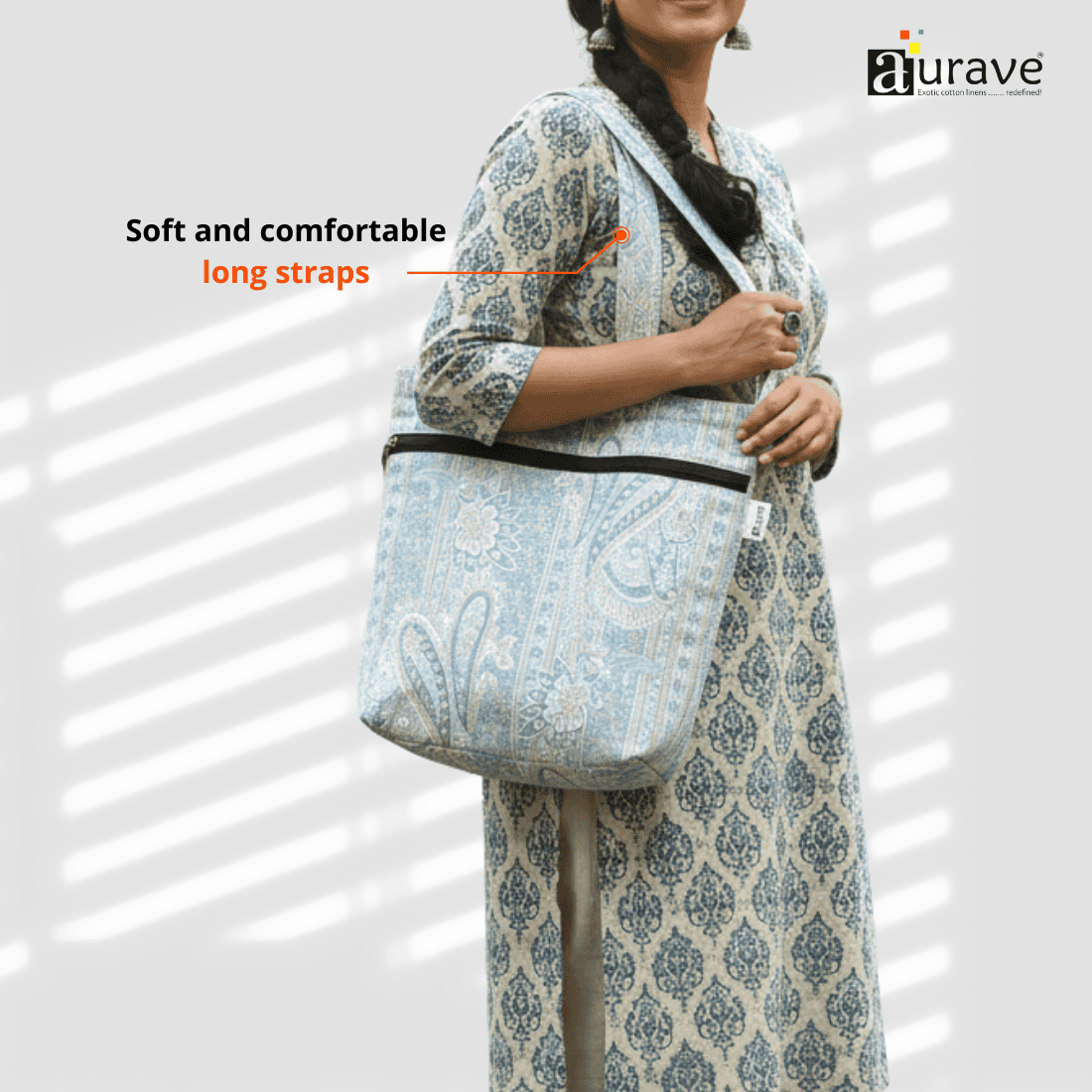 Woman holding a Premium Cotton Lightweight Eco-Friendly Shopper/Tote Bag, Blue