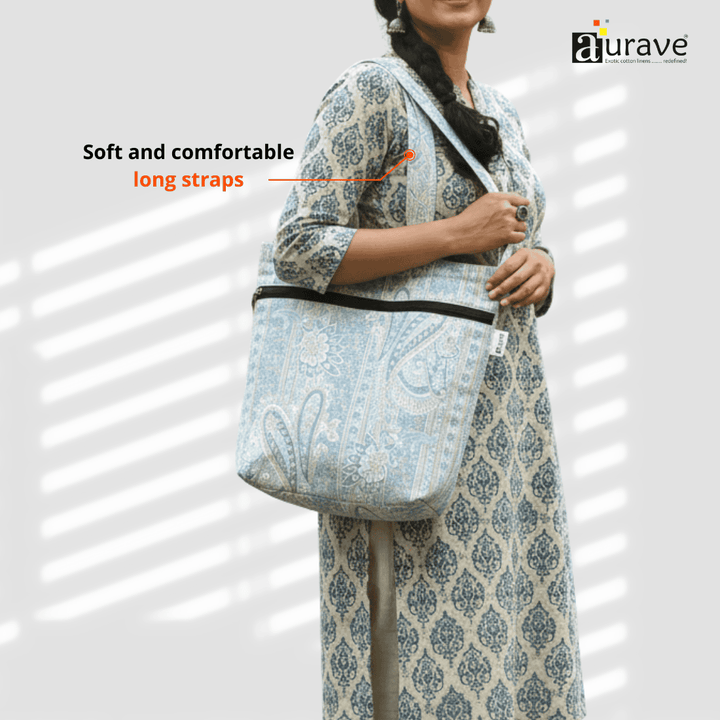 Woman holding a Premium Cotton Lightweight Eco-Friendly Shopper/Tote Bag, Blue