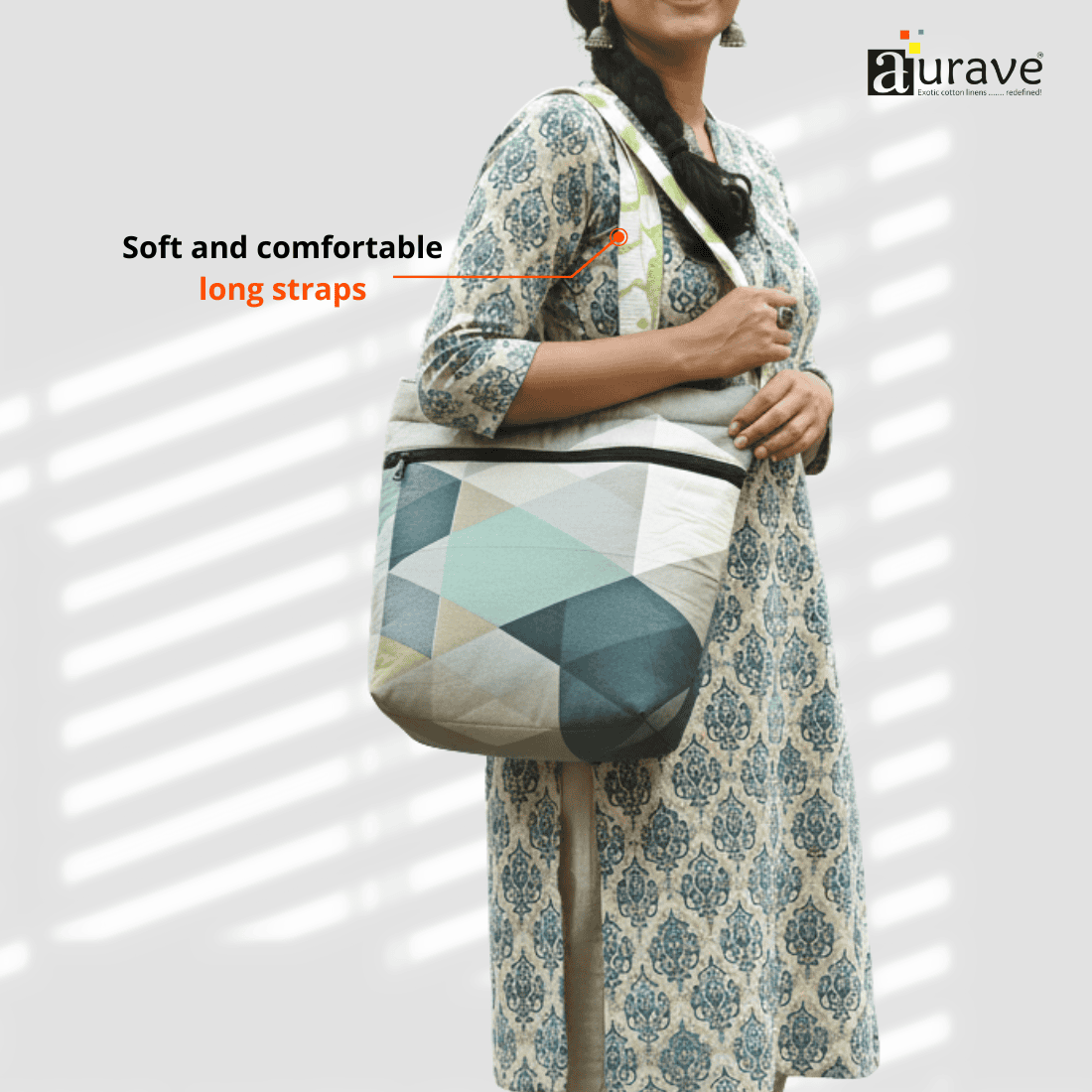 Woman holding a Premium Cotton Lightweight Eco-Friendly Shopper/Tote Bag, Multicolor
