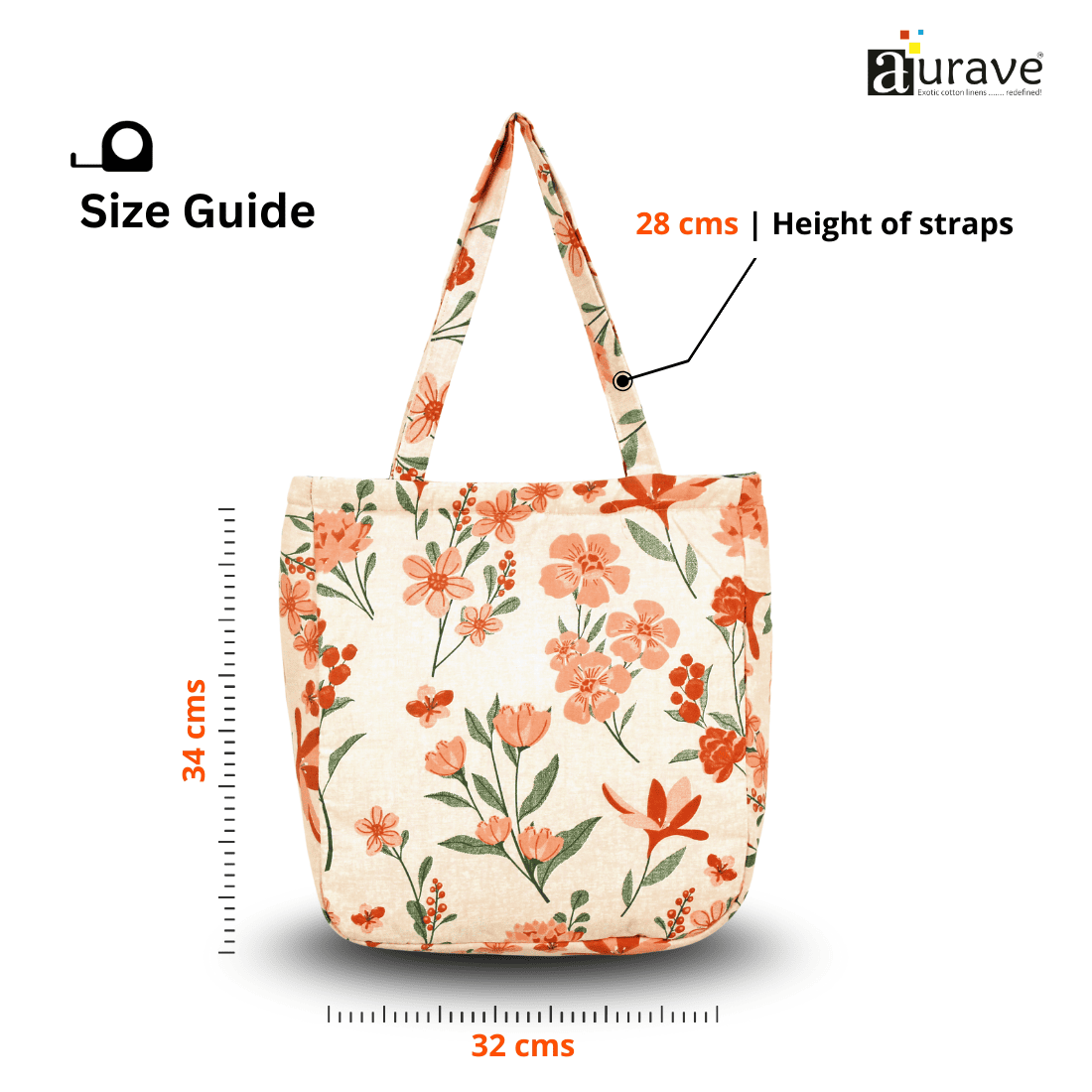 Premium Cotton Lightweight Eco-Friendly Shopper/Tote Bag, Peach with size guide 