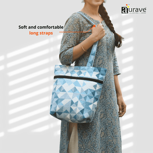 Woman holding a Shopper/Tote Bag, Sky Blue
