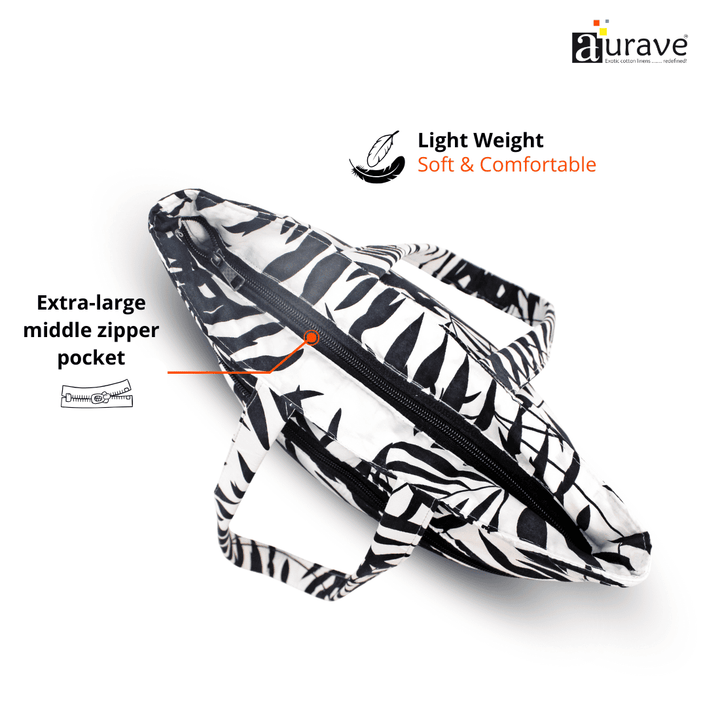 Premium Cotton Lightweight Eco-Friendly Shopper/Tote Bag, Black zipper pocket 