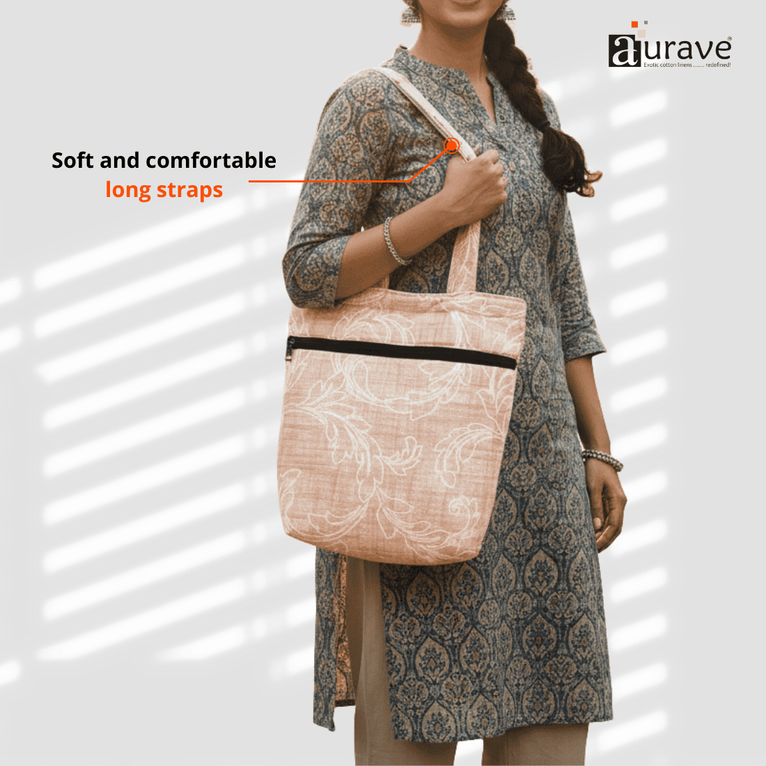 Woman holding Premium Cotton Lightweight Eco-Friendly Shopper/Tote Bag, Peach