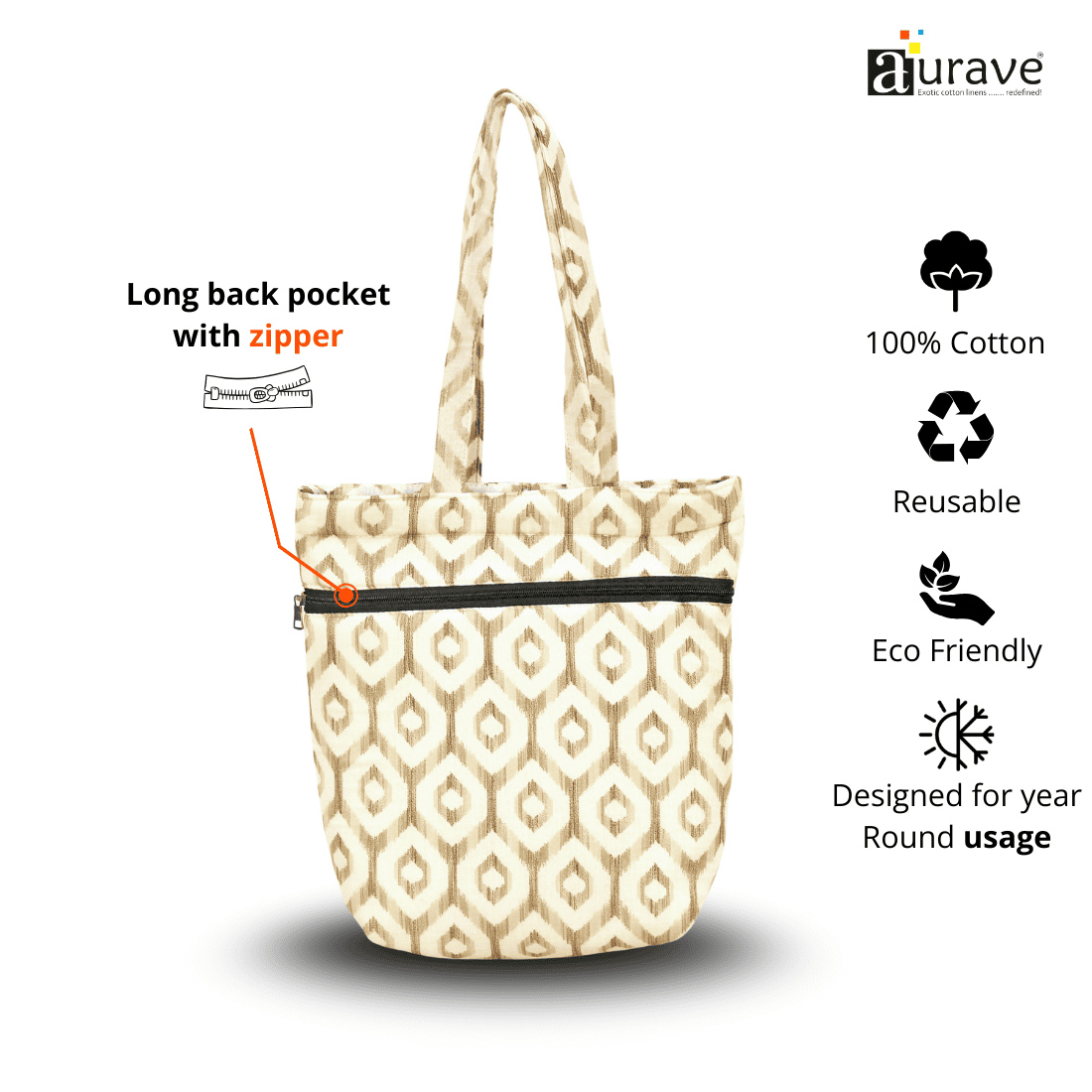 Premium Cotton Lightweight Eco-Friendly Shopper/Tote Bag, Khaki