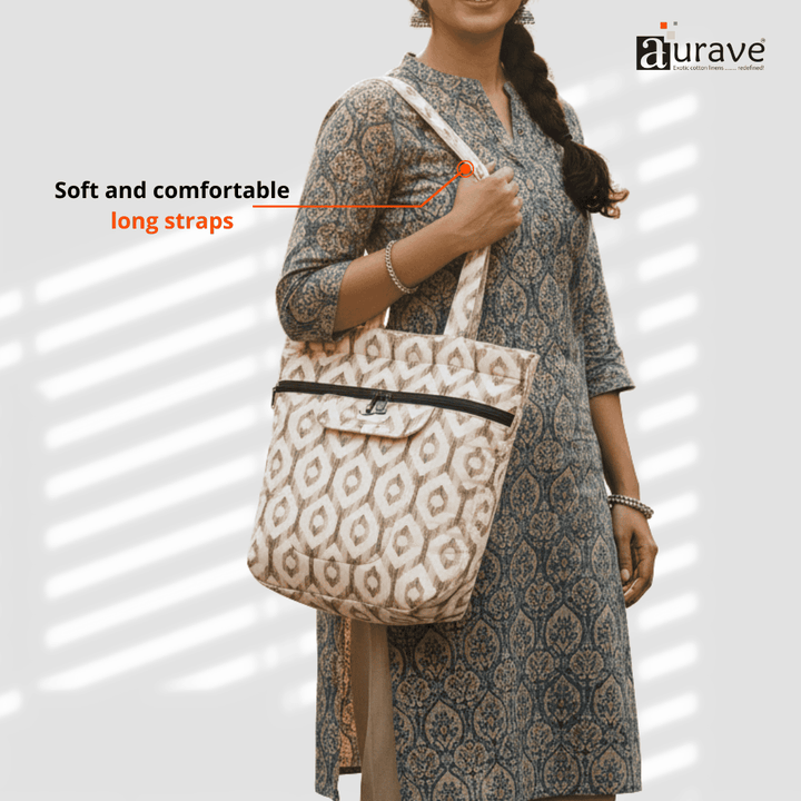 Woman holding Premium Cotton Lightweight Eco-Friendly Shopper/Tote Bag, Khaki