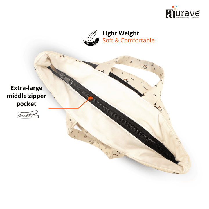 Shopper/Tote Bag with black zipper labeled Extra-large middle zipper pocket  and Light Weight Soft & Comfortable