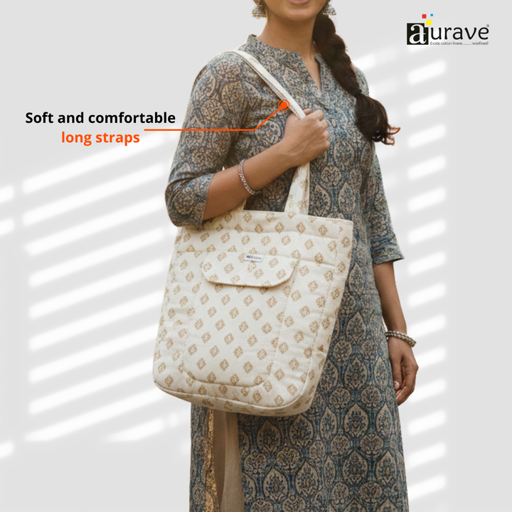 Woman holding a Premium Cotton Lightweight Eco-Friendly Shopper/Tote Bag, Khaki