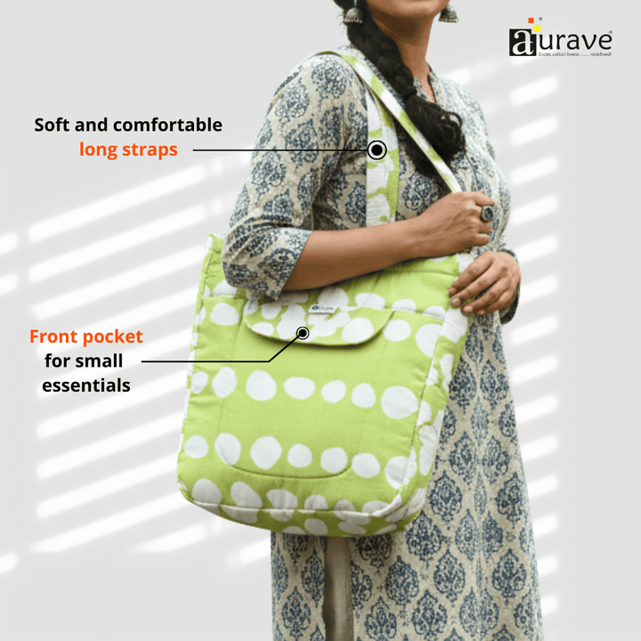 Woman carrying a Premium Cotton Lightweight Eco-Friendly Shopper/Tote Bag, Green