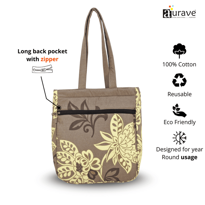 Long  back Pocket with Zipper Shopper/Tote Bag, Coffee