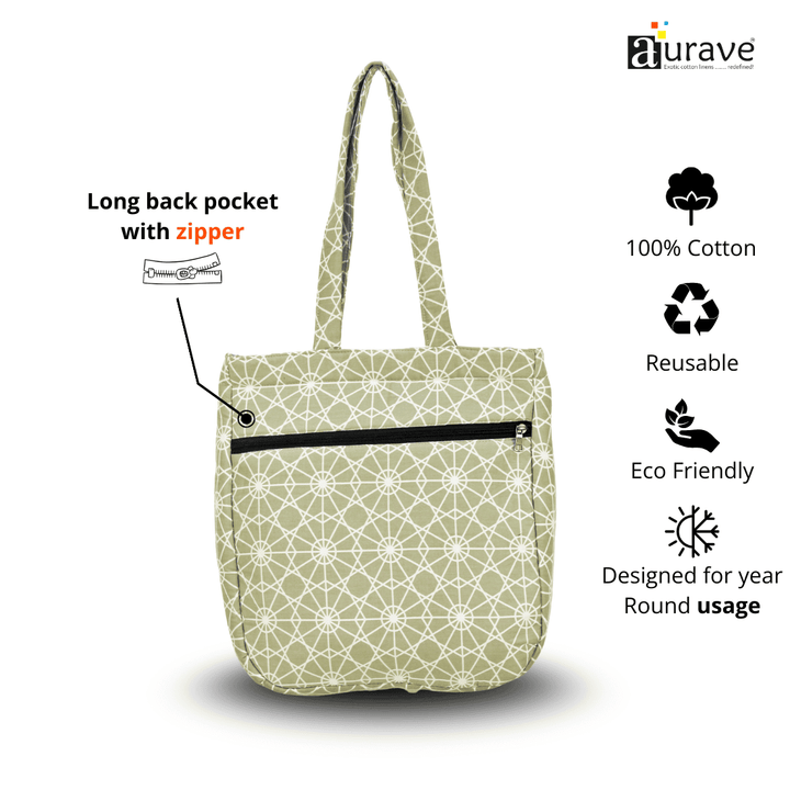 Long Back pocket with zipper Shopper/Tote Bag, Khaki