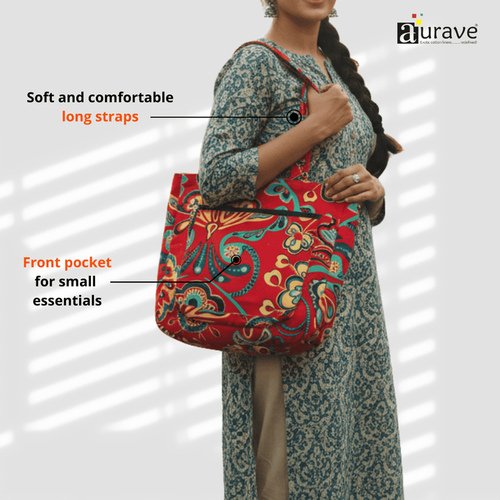 Woman holding a Shopper/Tote Bag Red   