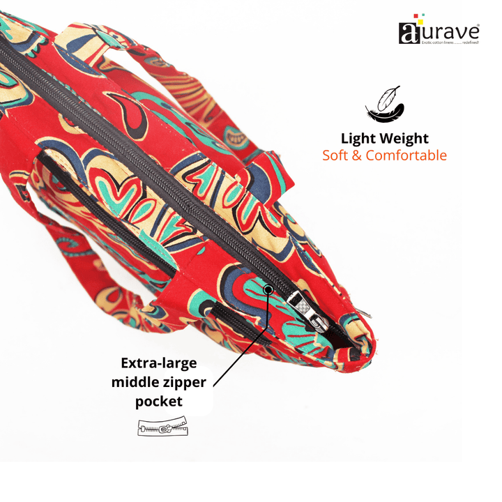 Extra Large Middle Zipper Pocket   Shopper/Tote Bag, Red   