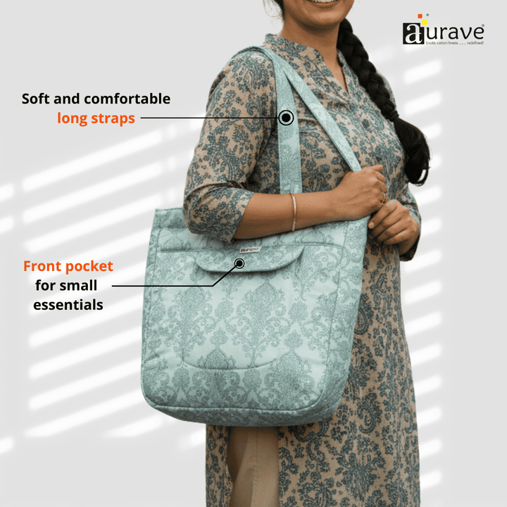 Woman holding a Shopper/Tote Bag Blue