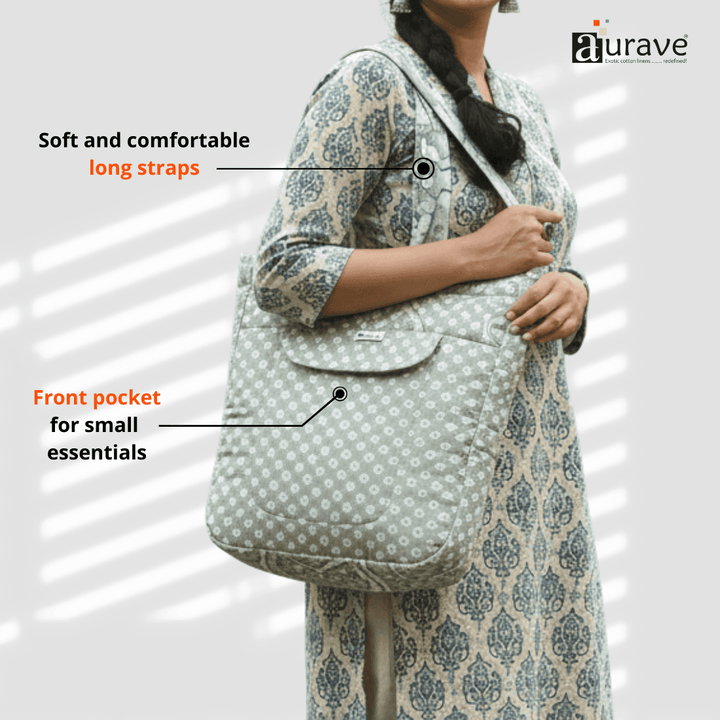 Woman holding a Shopper/Tote Bag, Misty Grey