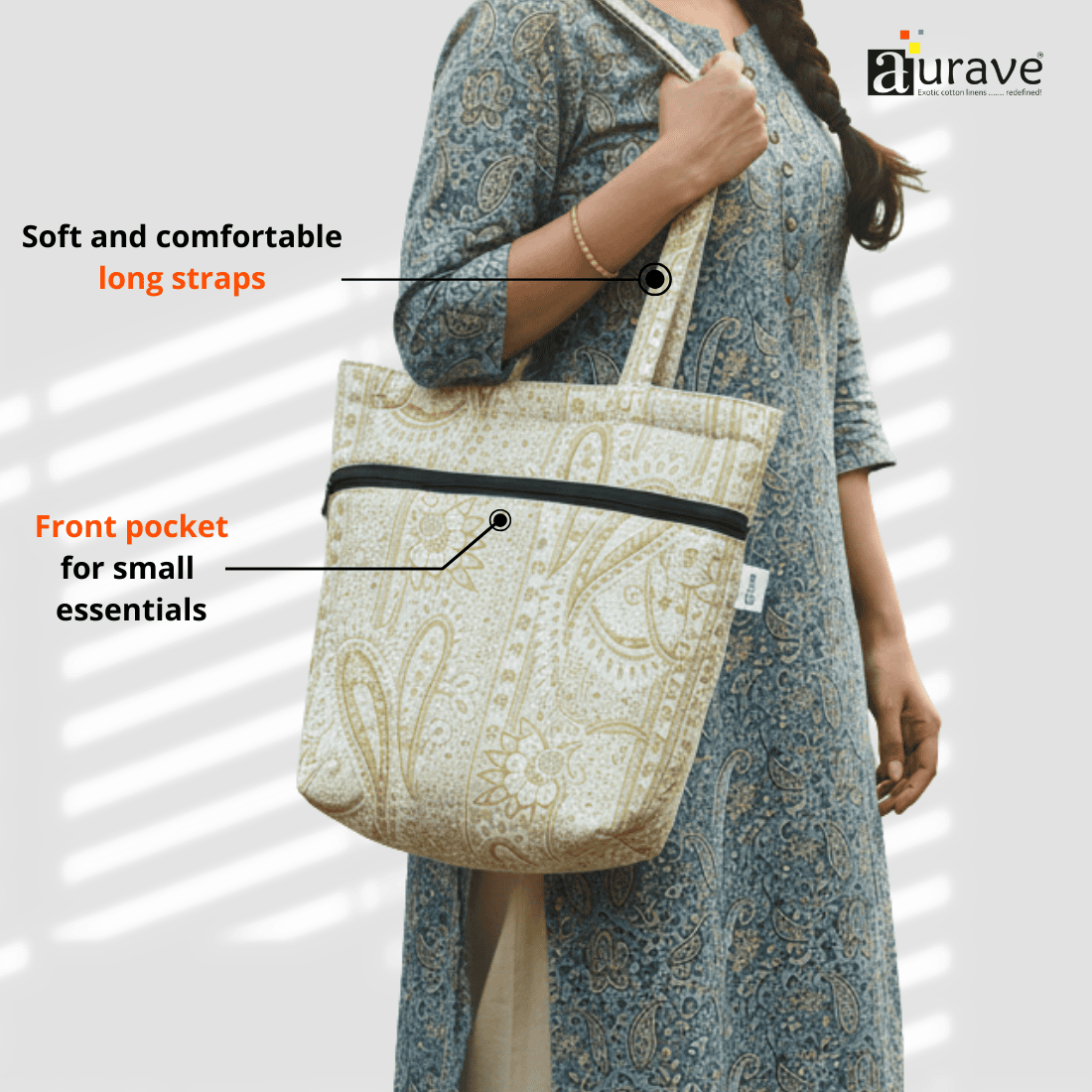 Woman holding a Premium Cotton Lightweight Eco-Friendly Shopper/Tote Bag, Beige