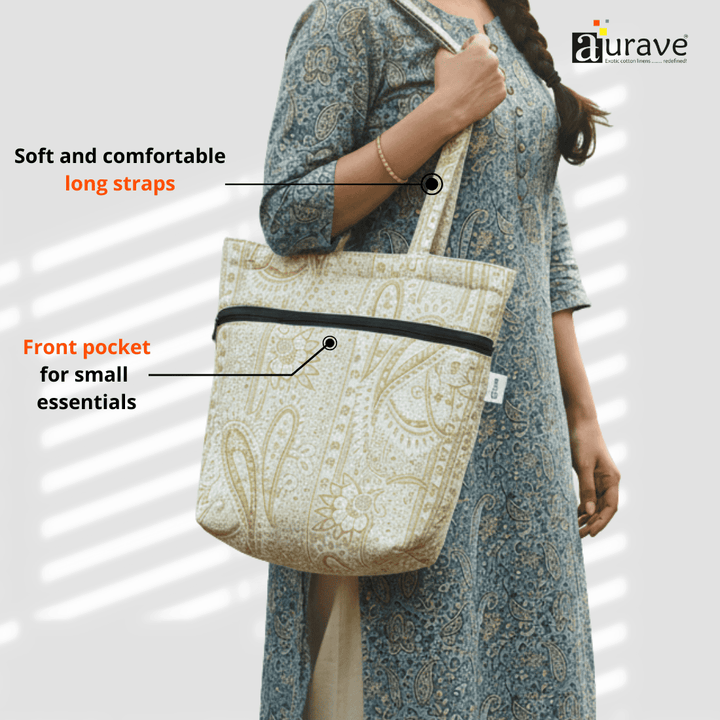 Woman holding a Premium Cotton Lightweight Eco-Friendly Shopper/Tote Bag, Beige