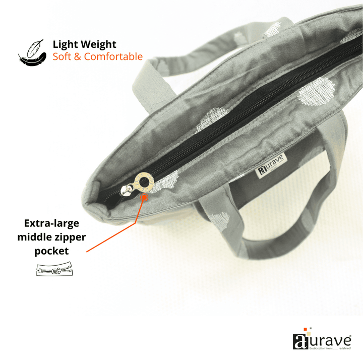 Extra  Large Middle zipper Pocket Shopper/Tote Bag, Grey